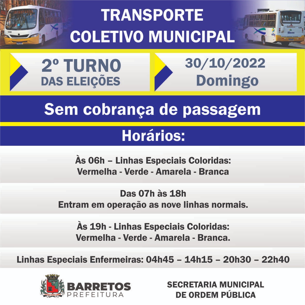 Eleitores da Estância Turística de Barretos terão transporte coletivo gratuito no 2° turno