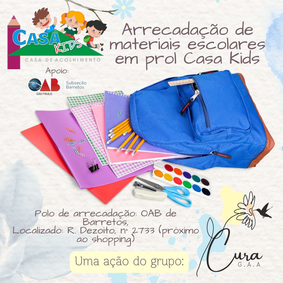 Comissão e Grupo de Adoção de Barretos realizam campanha de arrecadação de materiais escolares para Casa Kids