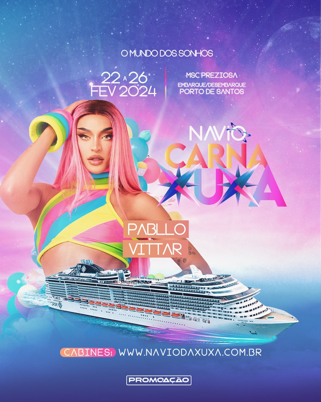 Pablo Vittar é mais uma atração confirmada para o navio "Carna Xuxa"