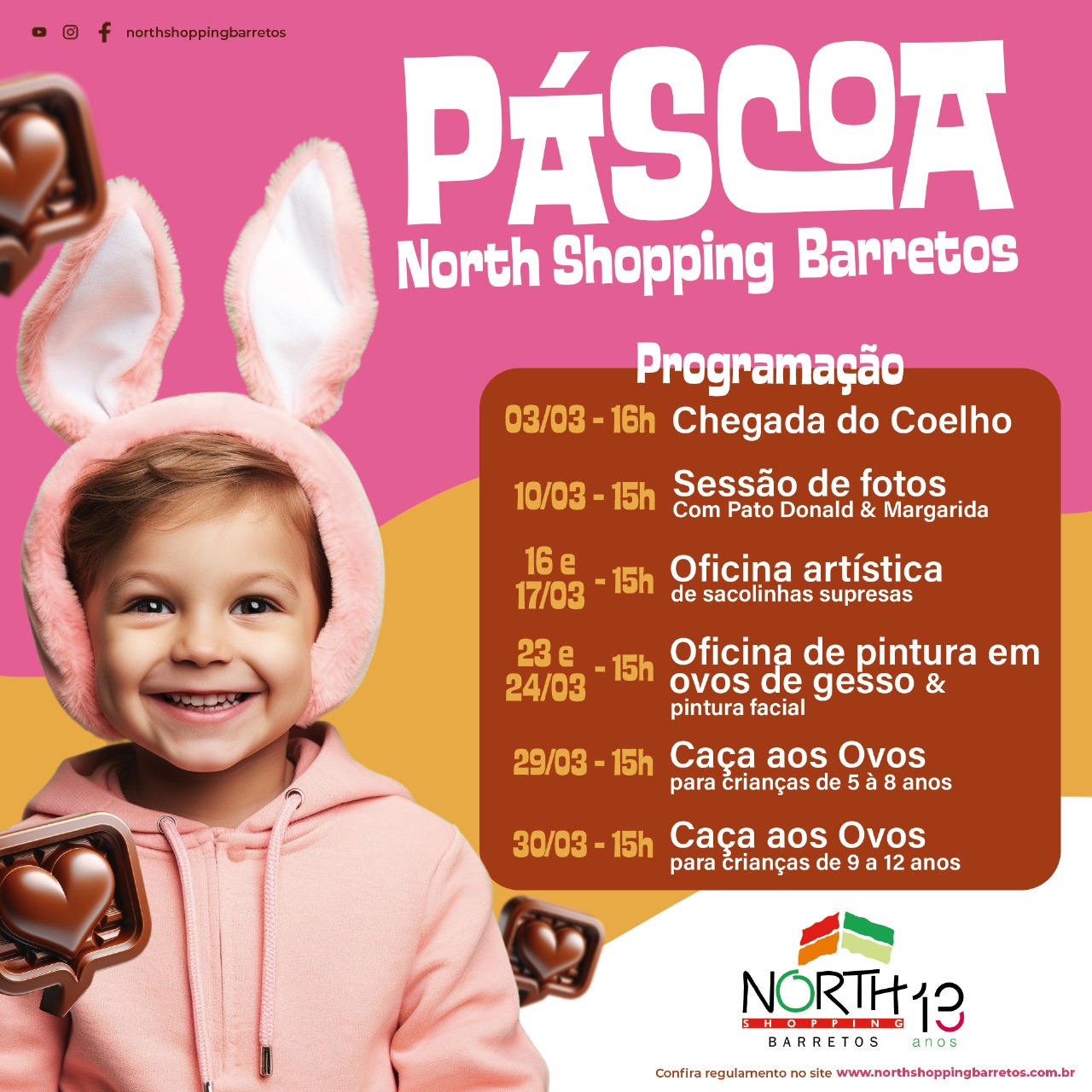 Chegada do Coelho abre o período de Páscoa no North Shopping Barretos