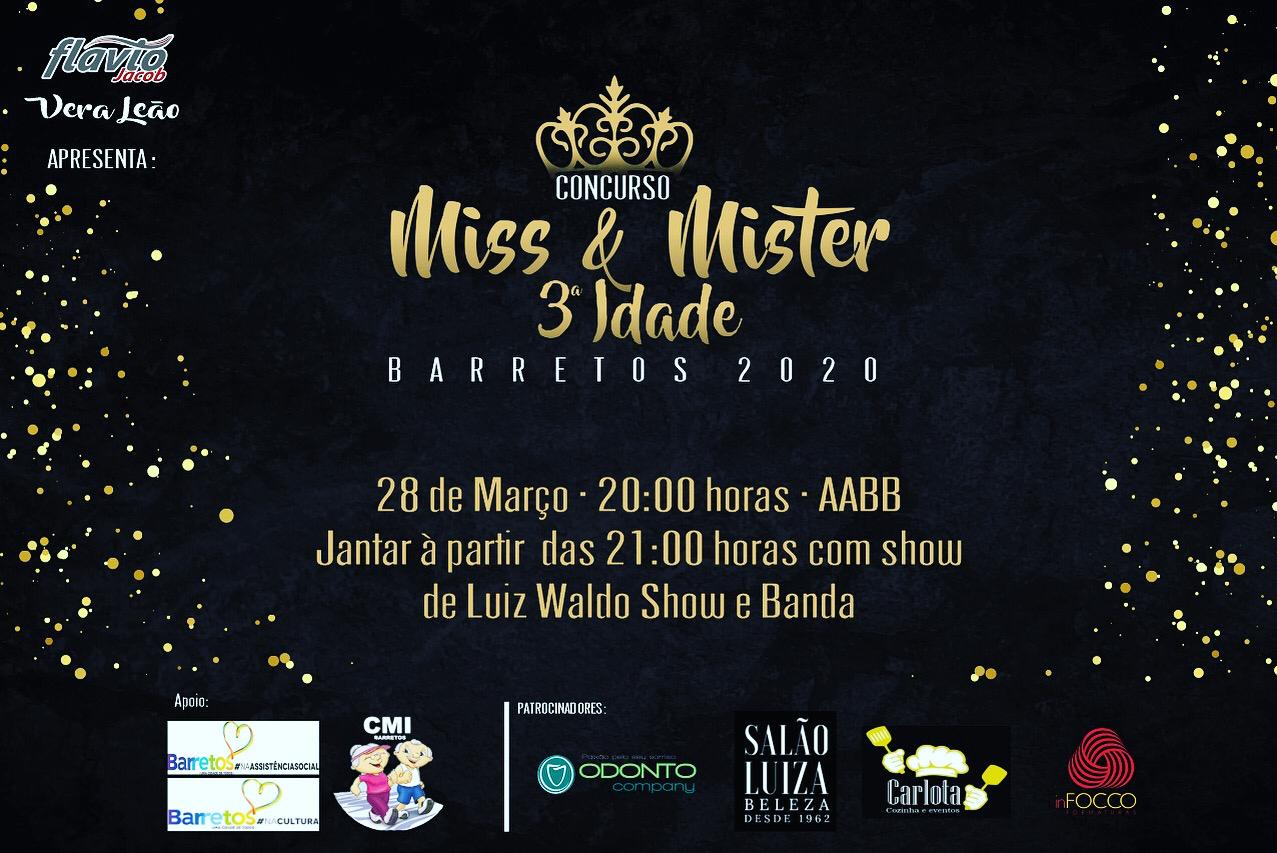 Miss & Mister Barretos 3ª Idade 2020 acontece dia 28 de março na AABB